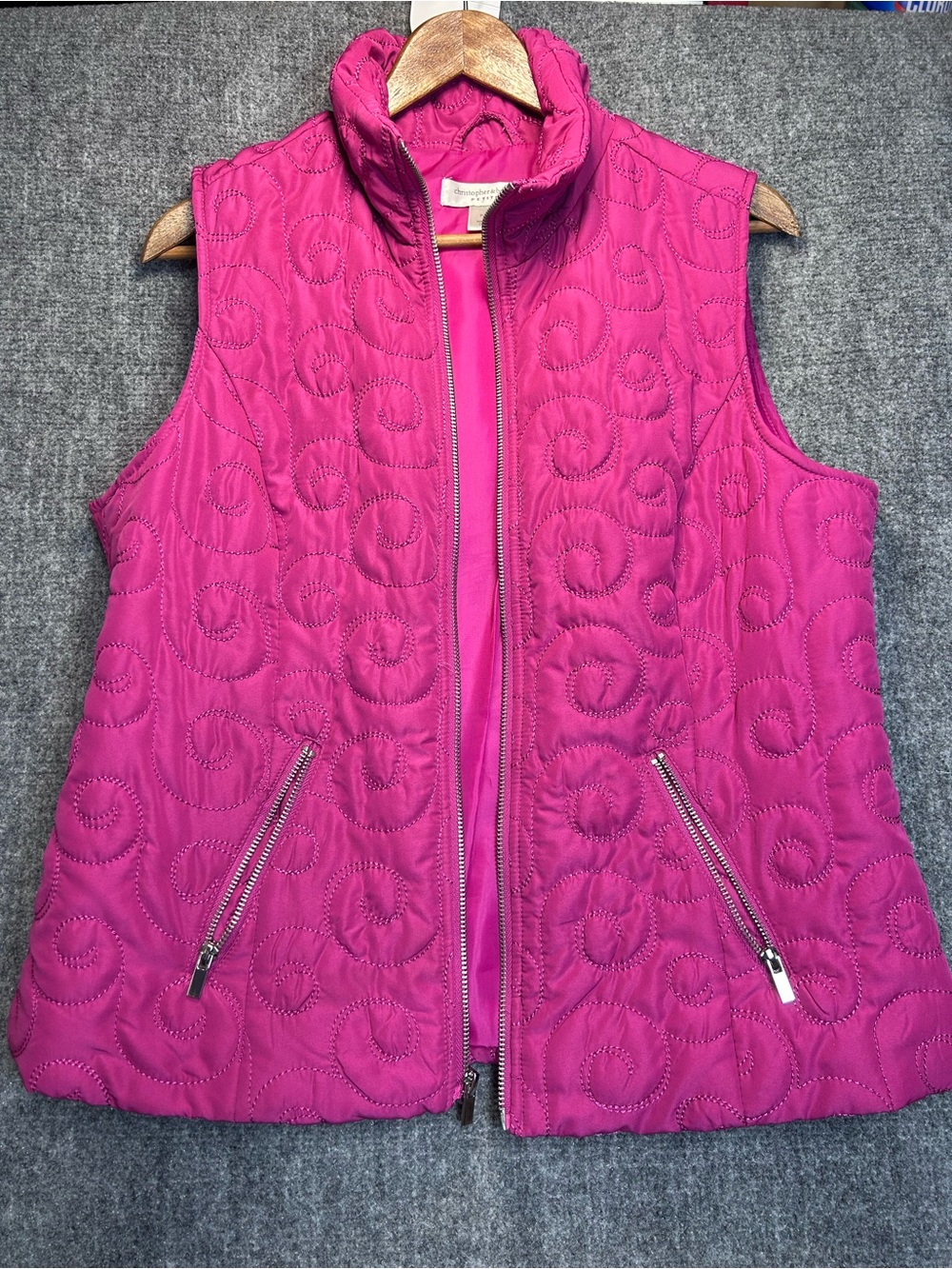 Christopher & Banks Quilted Magenta Sleeveless Zip Vest